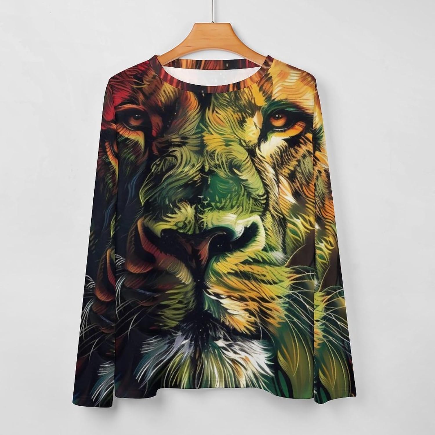 Rasta Lion Art Women's Pajama Top Sleepwear Pajamas Sleep T-Shirt Long Sleeve Shirt Crewneck Tee