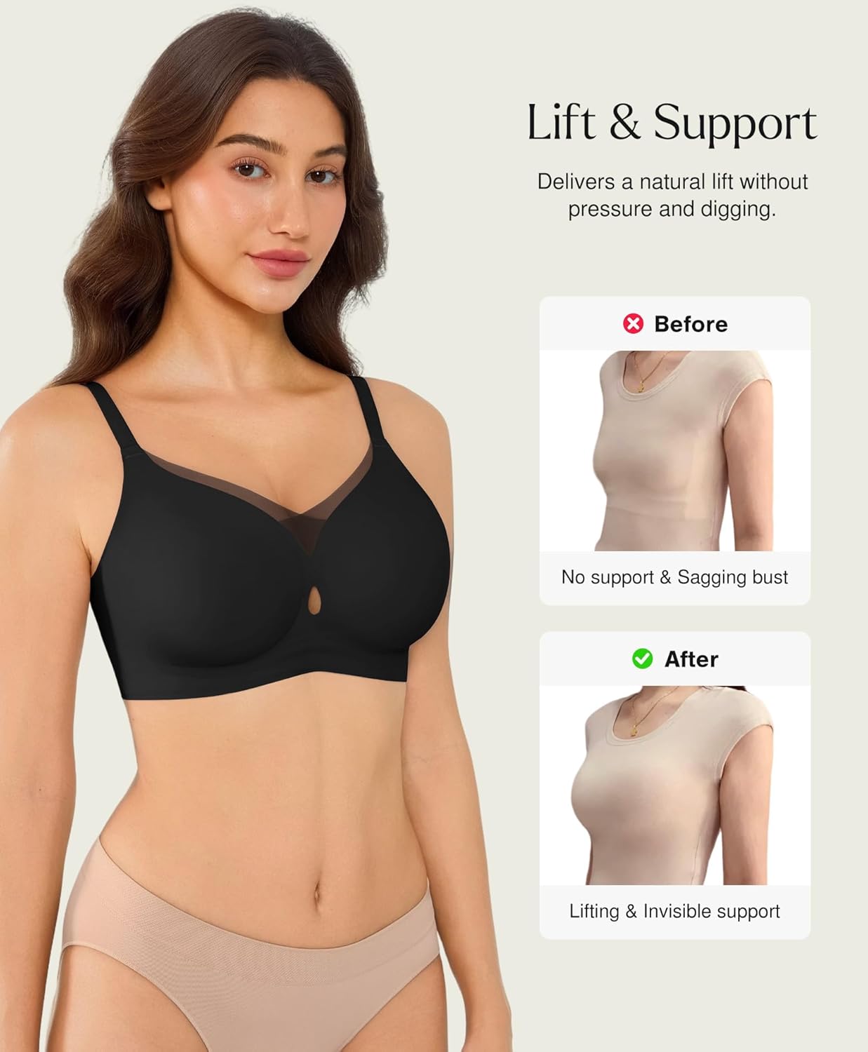 Popilush Wireless Bras for Women - No Underwire Push Up Full Coverage Bralettes Seamless Supportive Everyday Bra - Image 6