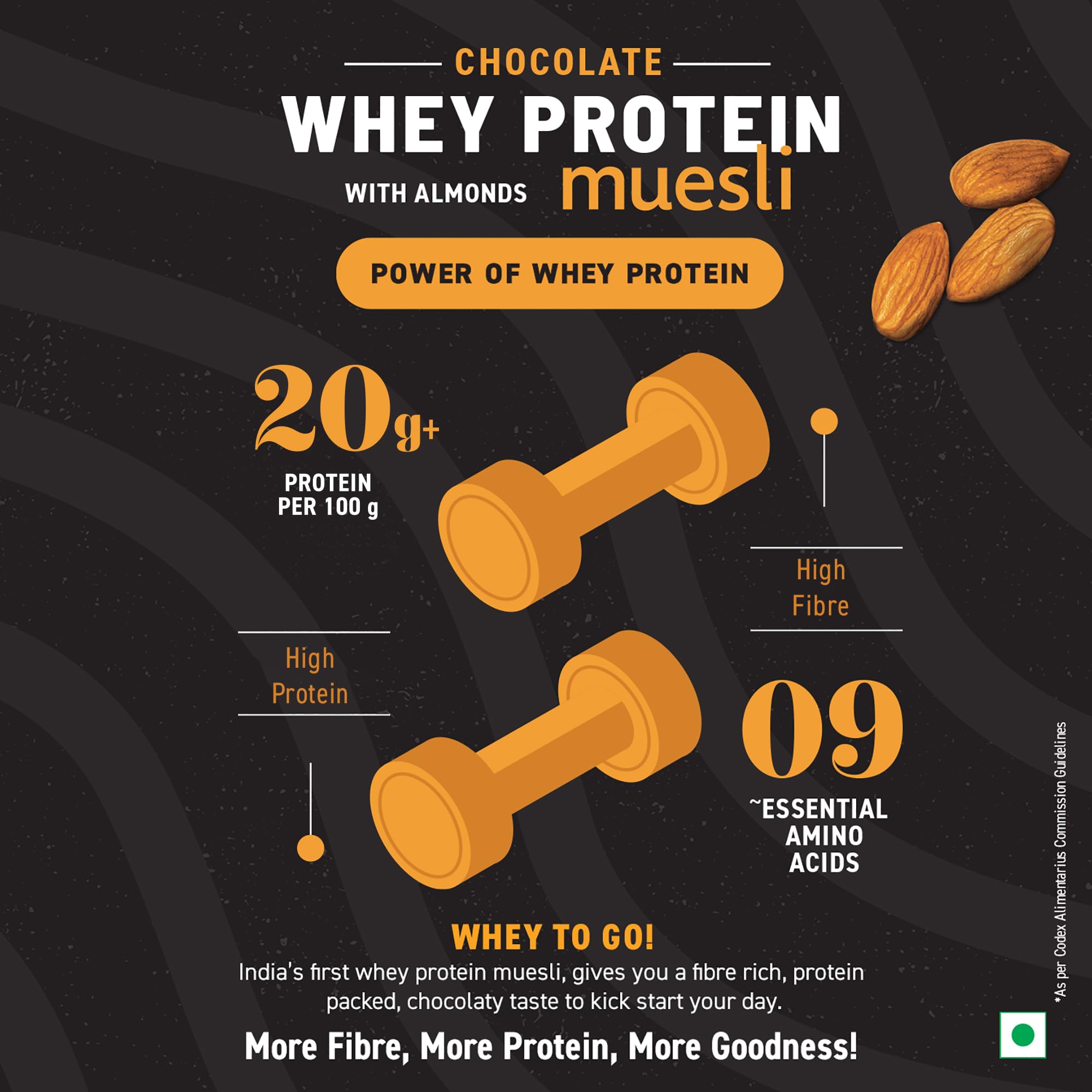 Bagrry's Whey Protein Muesli 500g | 20g+ Protein | Chocolate Flavour| Whole Oats & Californian Almonds| Breakfast Cereal|Protein Rich| Premium American Whey Muesli 4