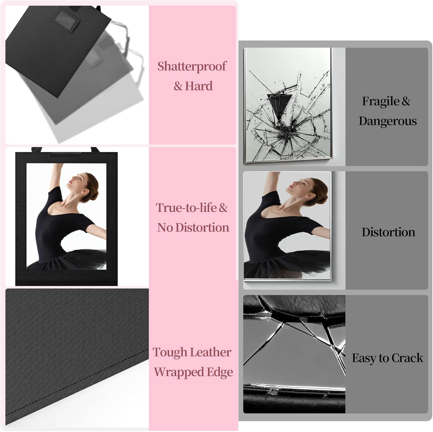 Shinowa Foldable Portable Full Length Mirror for Dancer, Camping and Travel, Shatter-Proof Acrylic Hanging Mirror with Handle, 33x13 Inch Full Body Travel Backstage Mirror, Black