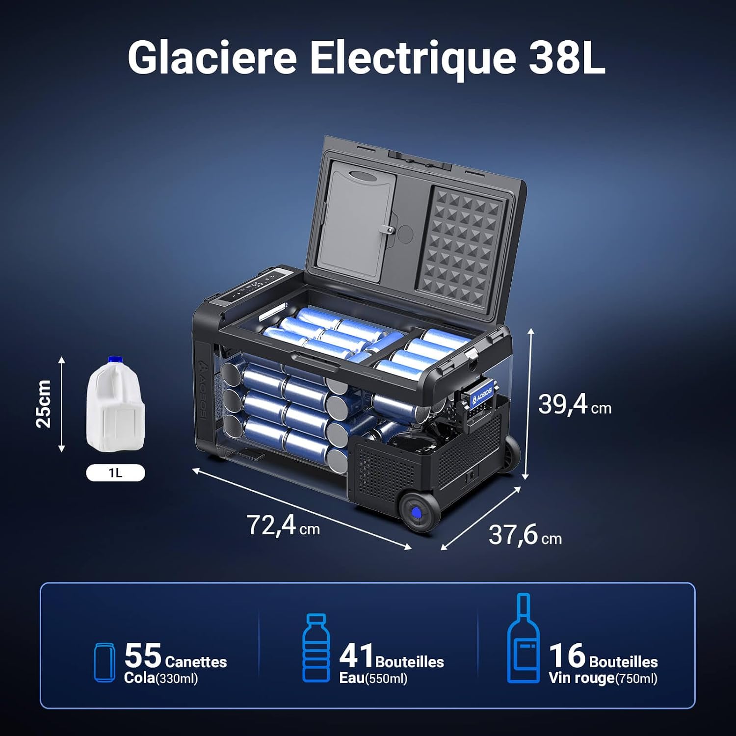 AAOBOSI 38L Electric Cooler dimensions and capacity