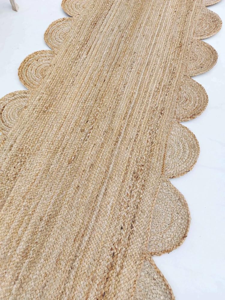 Lot de 2 chemins de table en jute naturelle tressée à la main - Forme festonnée - Respectueux de l'environnement - 33 x 183 cm