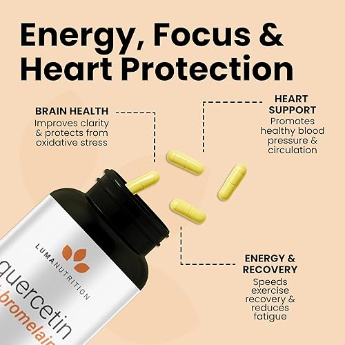 Miniatura 5 de Luma Nutrition Quercetina 500mg - Suplemento de quercetina con bromelina - Antioxidante - Apoyo inmunológico - Vegano y sin gluten - 60 cápsulas