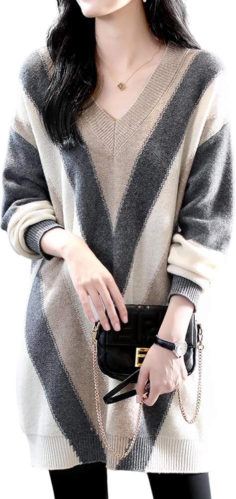 Amazon | [ニーマンバイ] チュニック 秋冬 ニット Vネック セーター