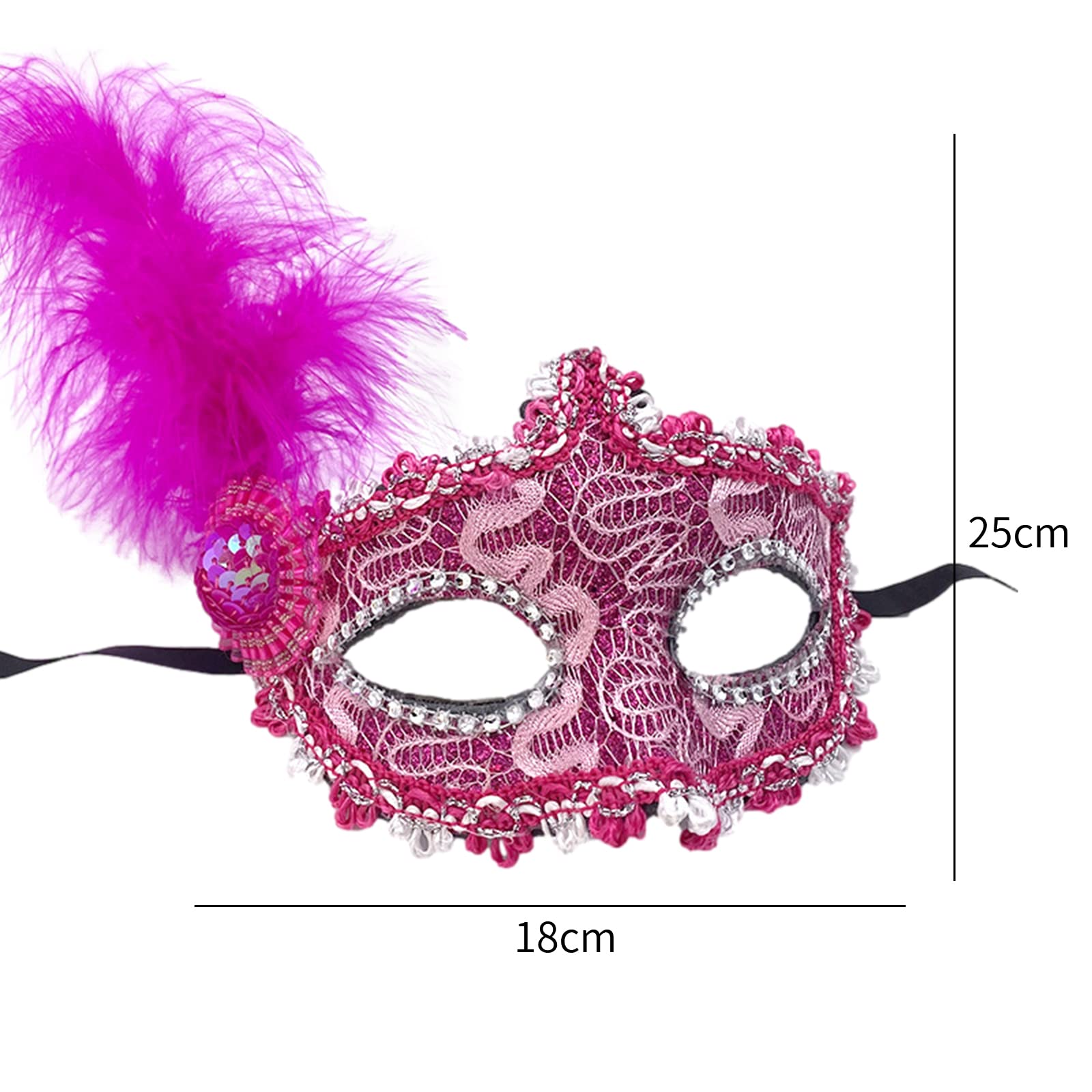 Jamron Women's Fancy Costume Mask with Rhinestones/Feather for Masquerade Party Ball Halloween Carnival Fuchsia SN070309 - Image 2