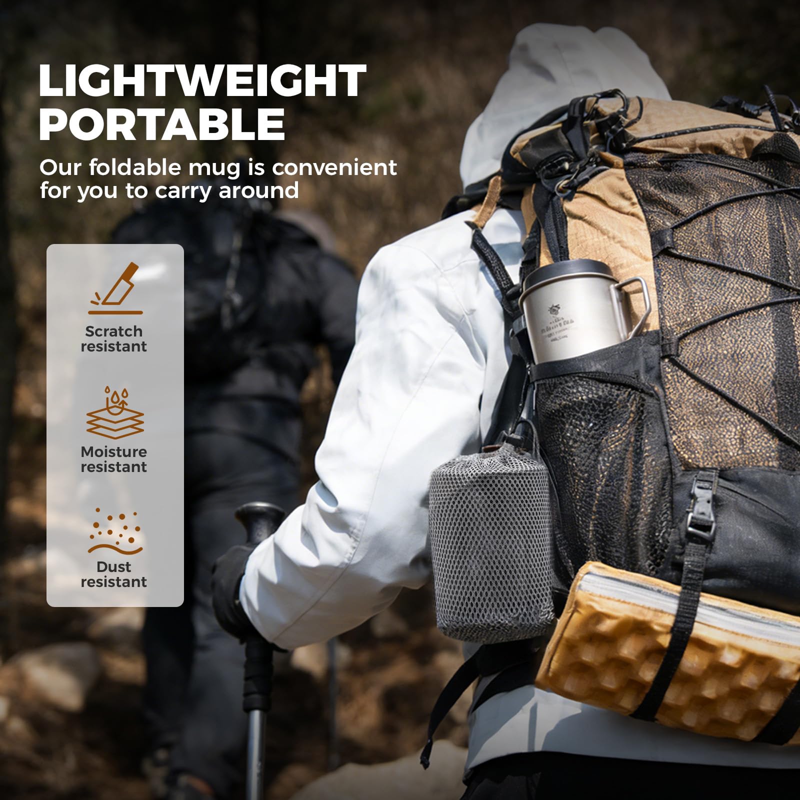 Kubek Tytanowy 750 ml z Pokrywką i Składanymi Uchwytami, Lekki Kubek Turystyczny do Gotowania i Picia, na Camping, Trekking, Bikepacking, z Pierścieniem do Zawieszania i Pokrowcem, 135 g