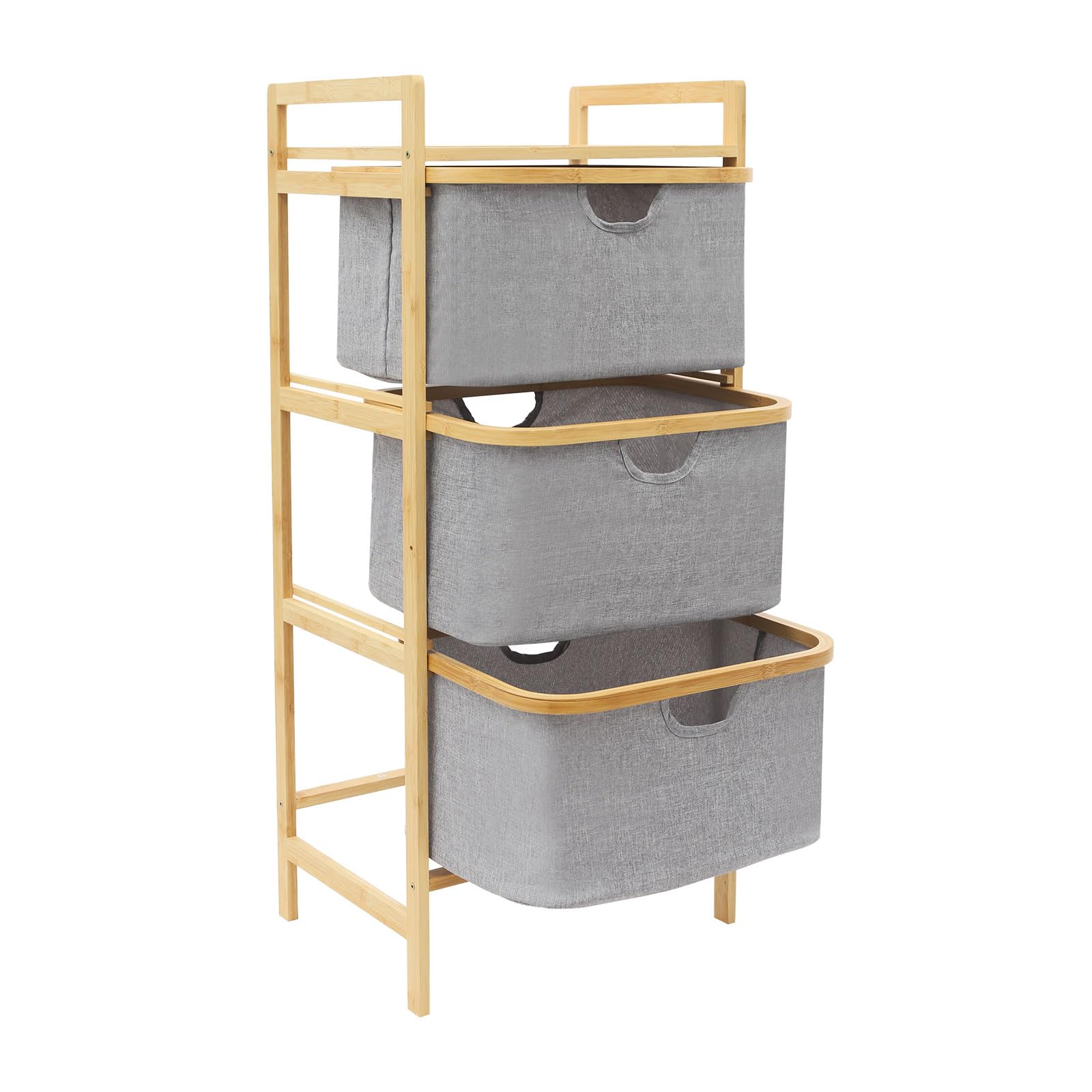 3-Stufiger Wäschekorb Grau Wäschesammler Fächer Wäschesortierer Wäschetonne Wäsche Sortiersystem Schmutzwäschebehälter Wäschetrenner Wäschekorb Organizer 44x33x96 cm, Sortierfunktion, Standregal