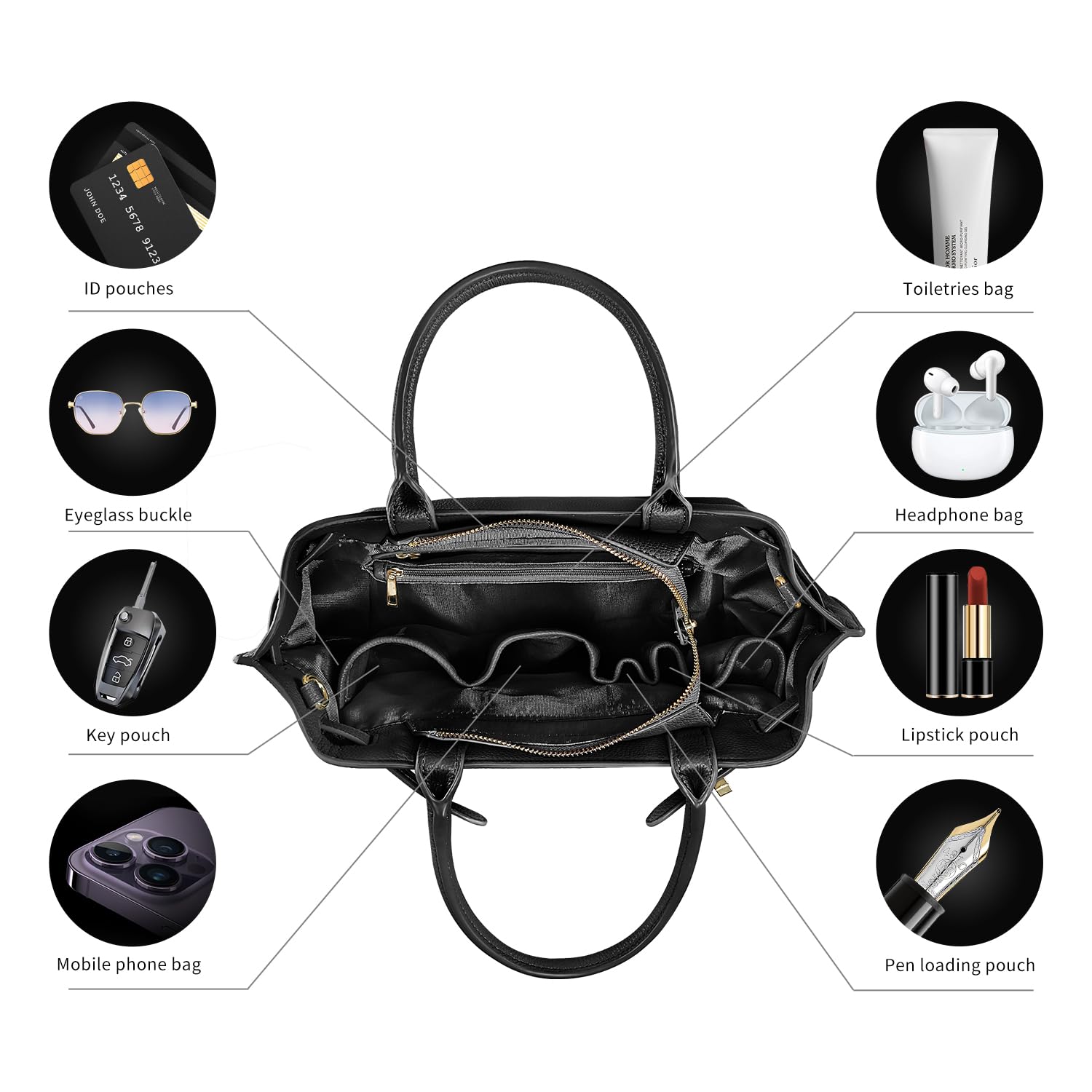 VICTORIA HYDE Bolso de Mano Grande para Mujer de Piel Sintética de Poliuretano, Negro, Elegante para Oficina y Trabajo
