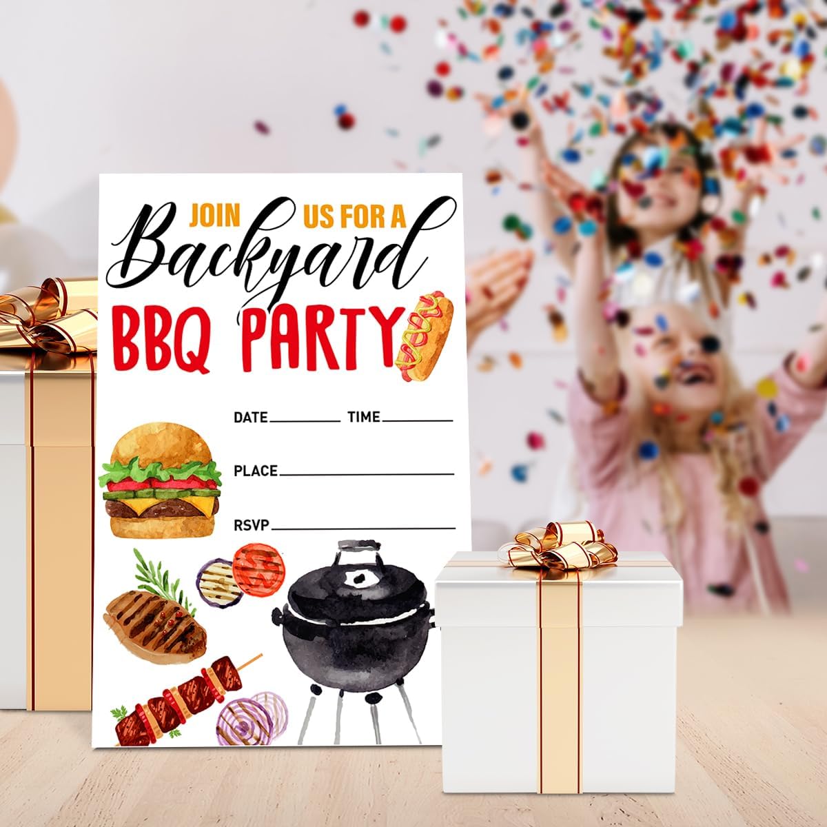 BBQ Party Invitations with Envelopes, Summer Barbecue Cookout Party Invites, Backyard Picnic Invite Cards, Backyard BBQ Party, 4"x6" Set of 20