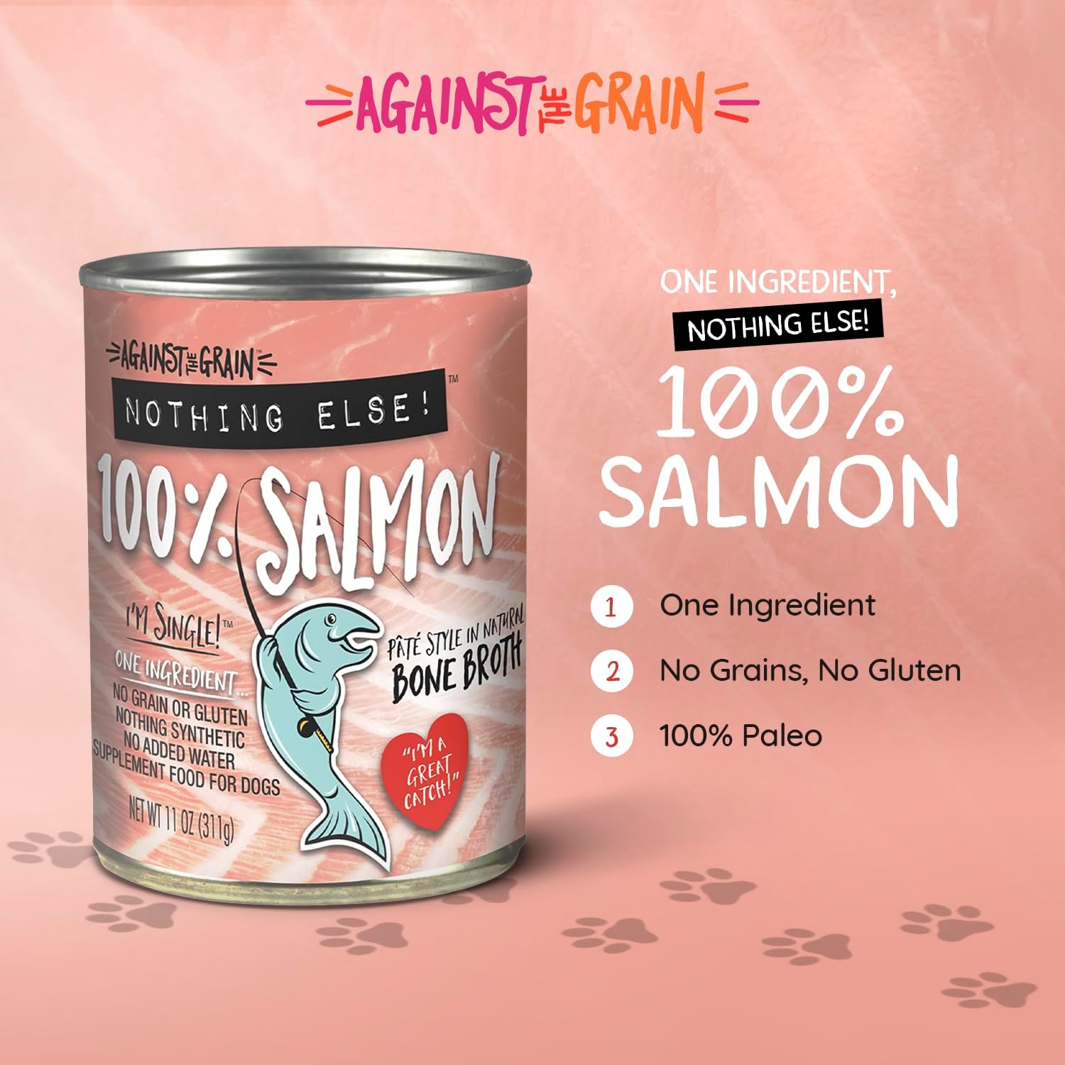 Evanger's Against The Grain Nothing Else! 100% Salmon Dog Food – 12 Count, 11 oz Each – Single-Ingredient Meatball Texture in Natural Broth – Wet Dog Food – Grain & Gluten Free - Image 2