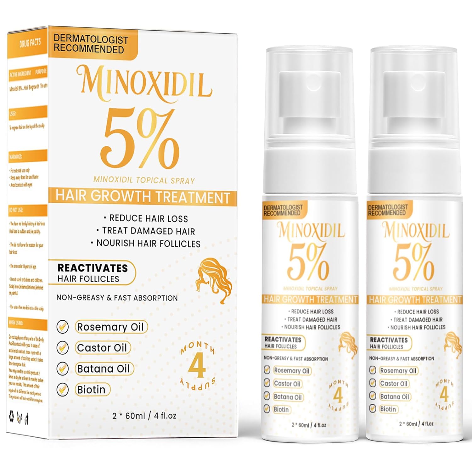Minoxidil for Men and Women, Hair Growth Biotin Serum with Batana and Rosemary for Hair Beard Regrowth Treatments Extra Strength Hair Loss Solution, Clinically Proven to Regrow Thicker