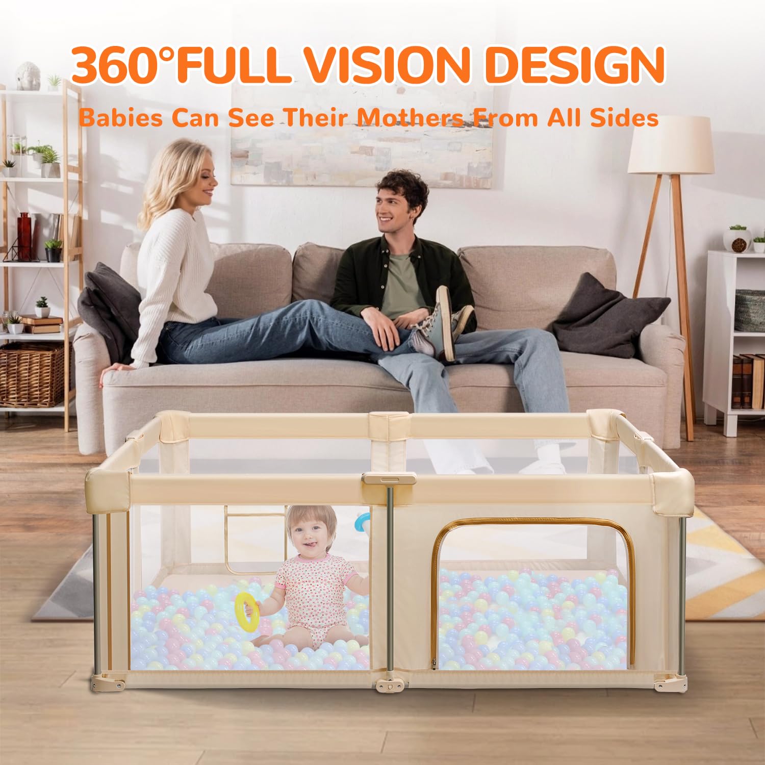 Parc pliable pour bébés et tout-petits, extra large avec portail, centre d'activités pour bébé avec clôture, parc de jeu de voyage (kaki 150 cm x 180 cm)
