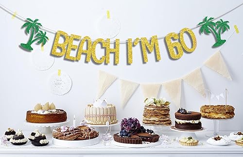 Miniatura 6 de Cartel de playa con texto en inglés "I'm 60", decoraciones de feliz cumpleaños 60, directamente fuera de 1963, decoraciones de fiesta de piscina de