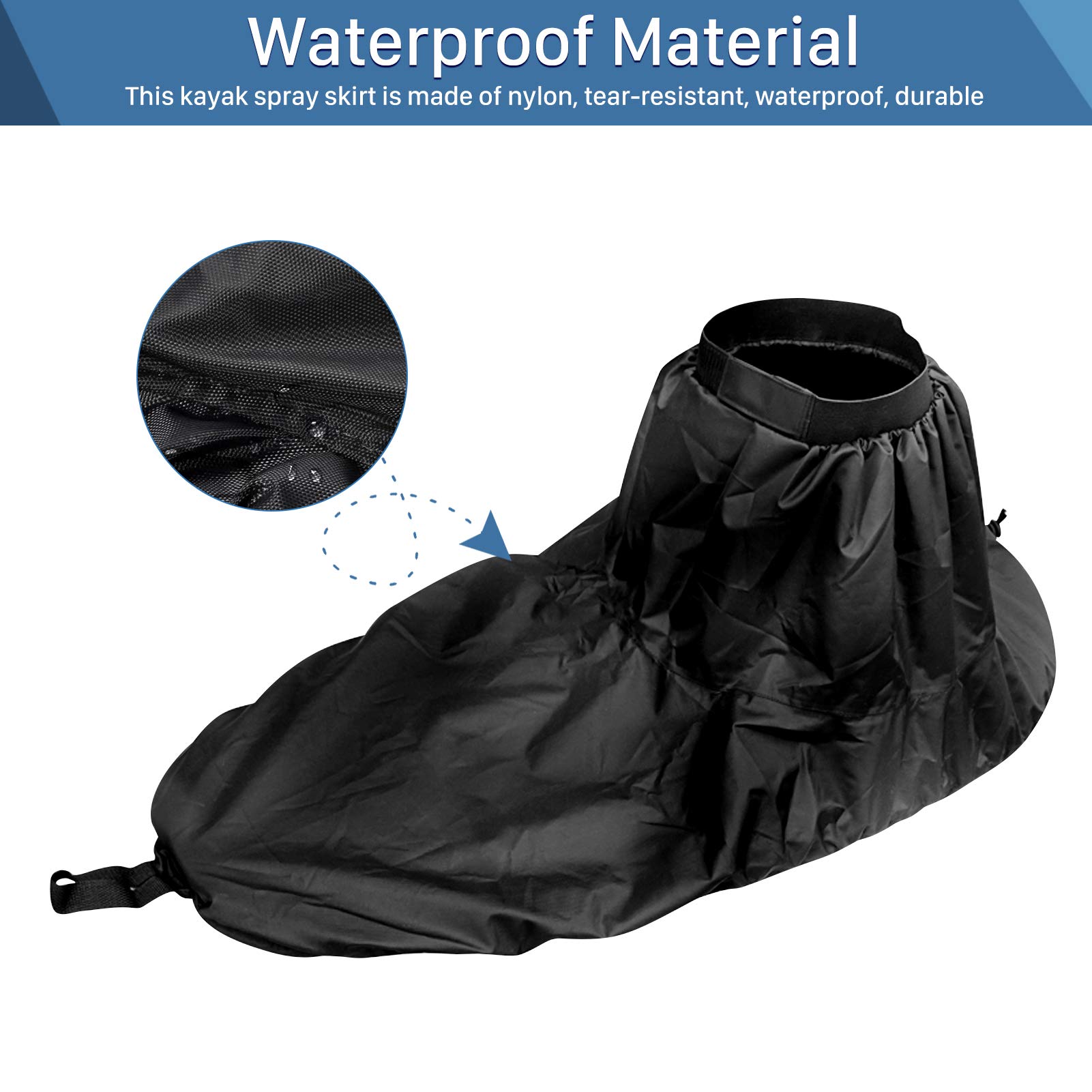 Kajak-Sprührock Universal, Universal Verstellbarer Nylon-Kajak-Sprührock wasserdichte Abdeckung Kajak-Zubehör Wassersport-Zubehör Kajak Spray Rock Kayak Zubehör Nylon Wasserdichte (Schwarz)