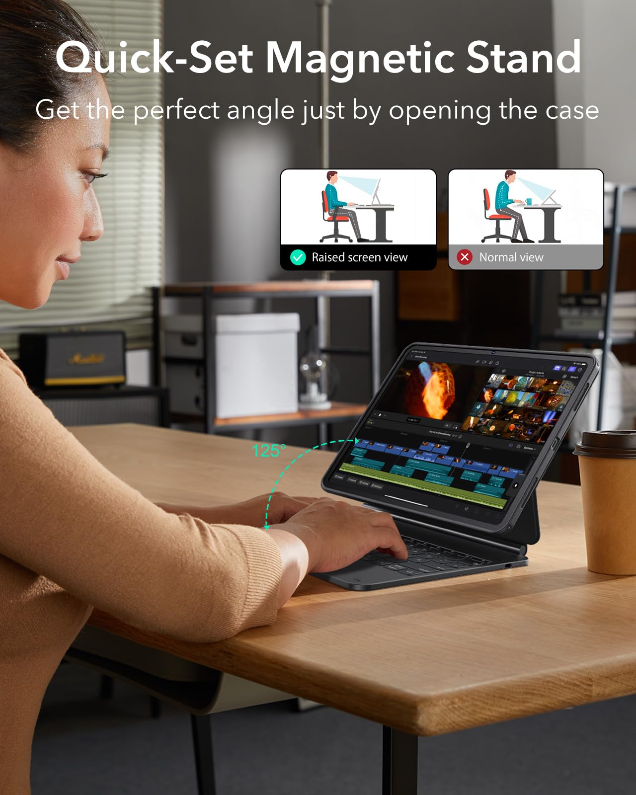 ESR 【Upgraded】 iPad Air 13" (M4/M3/M2, 2026/2025/2024) Hülle mit Tastatur, Tastaturhülle mit Einzustellendem Magnetständer, Hoch-/Erhöhter Modus, Abnehmbare Schutzhülle, Rebound 360 Serie, Schwarz