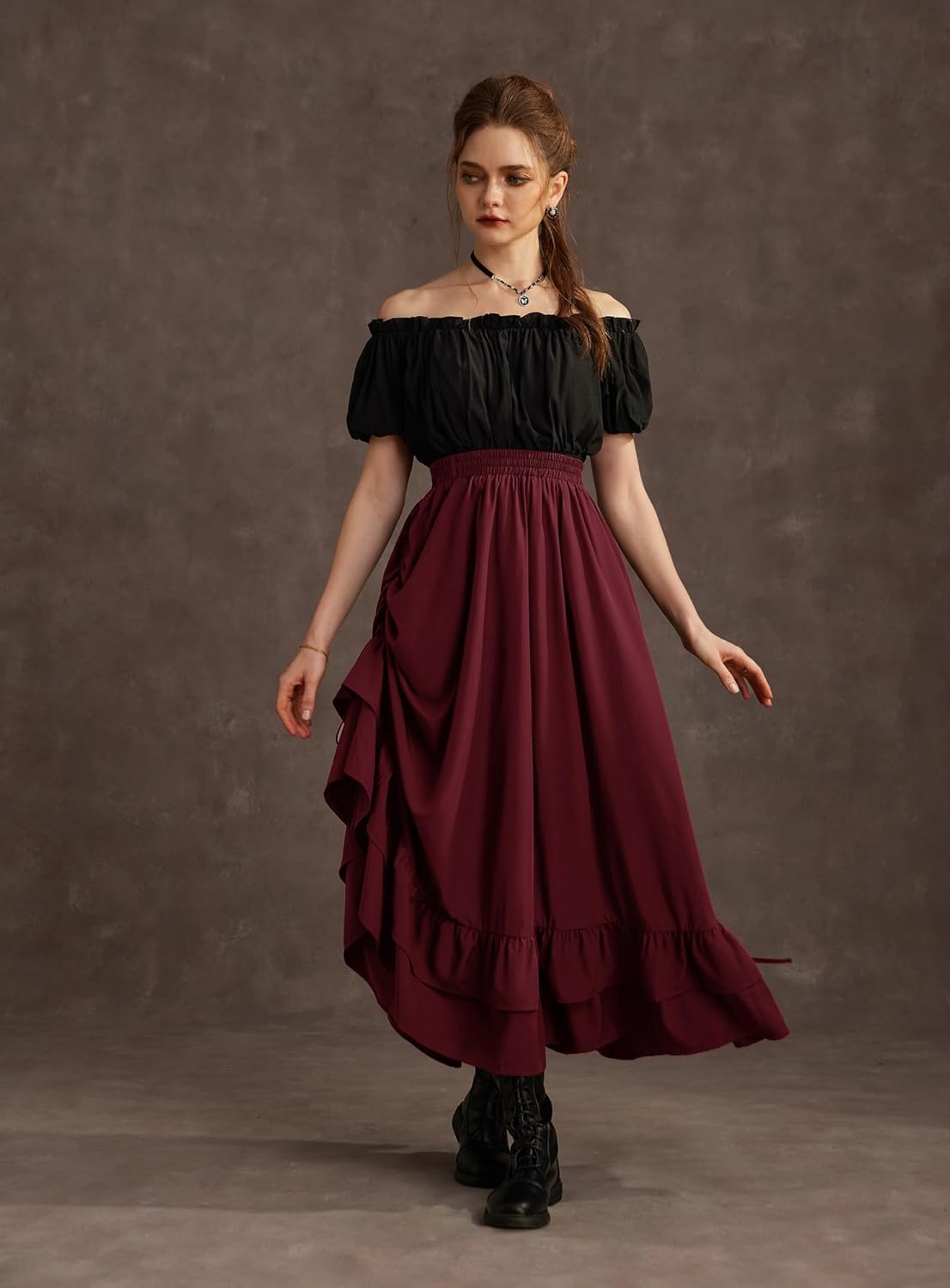 SCARLET DARKNESS Maxi Skirts for Women Renaissance Skirt Long Flowy Layered Medieval Skirt - Image 7