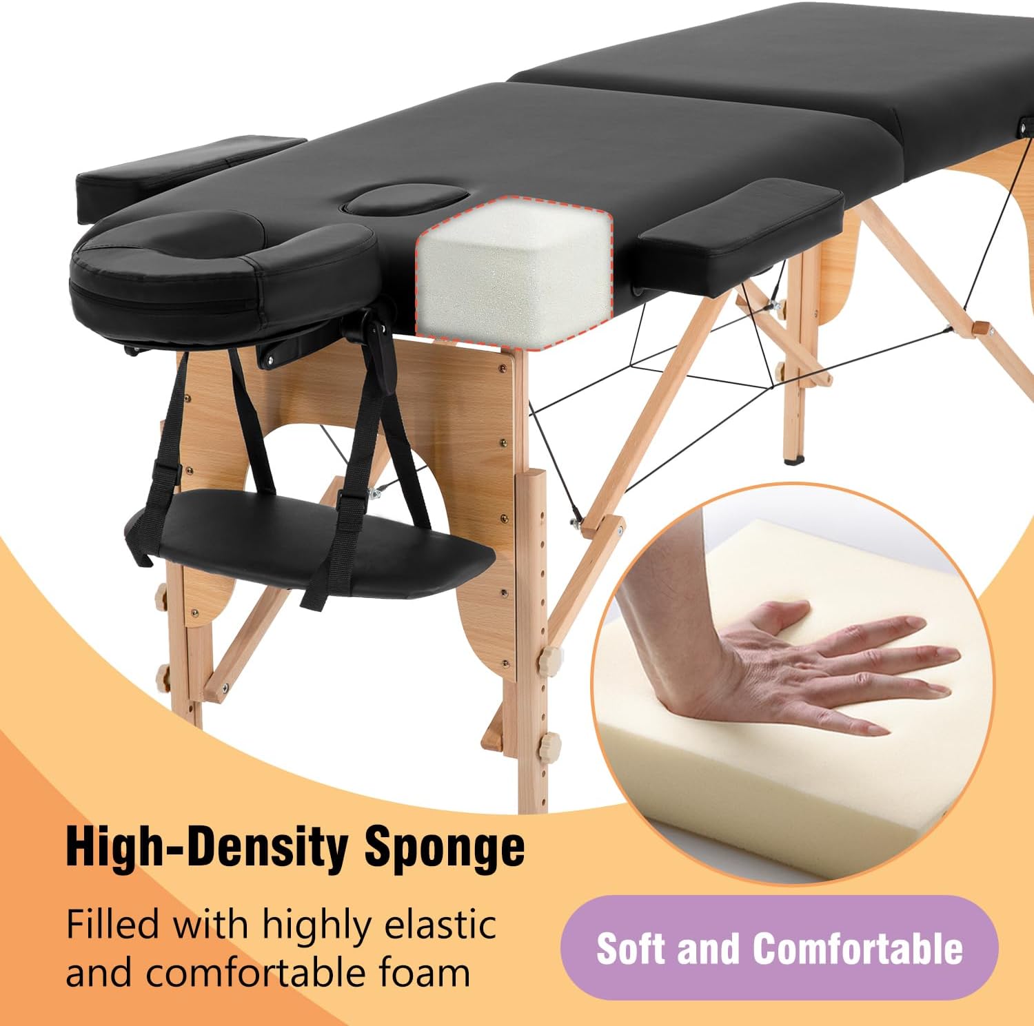 bestmassage massage bed portable massage table 23 in wide lash bed height adjustable 2 folding with non-woven bag for spa footmassage facial carespa tattoo 23 inch wide black