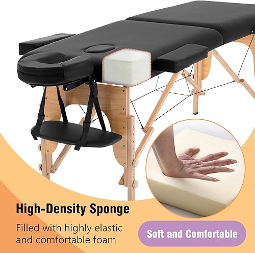 Miniatura 2 de BestMassage Cama de masaje portátil de 23 pulgadas de ancho, altura ajustable, 2 plegables con bolsa no tejida para spa, masaje de pies, cuidado