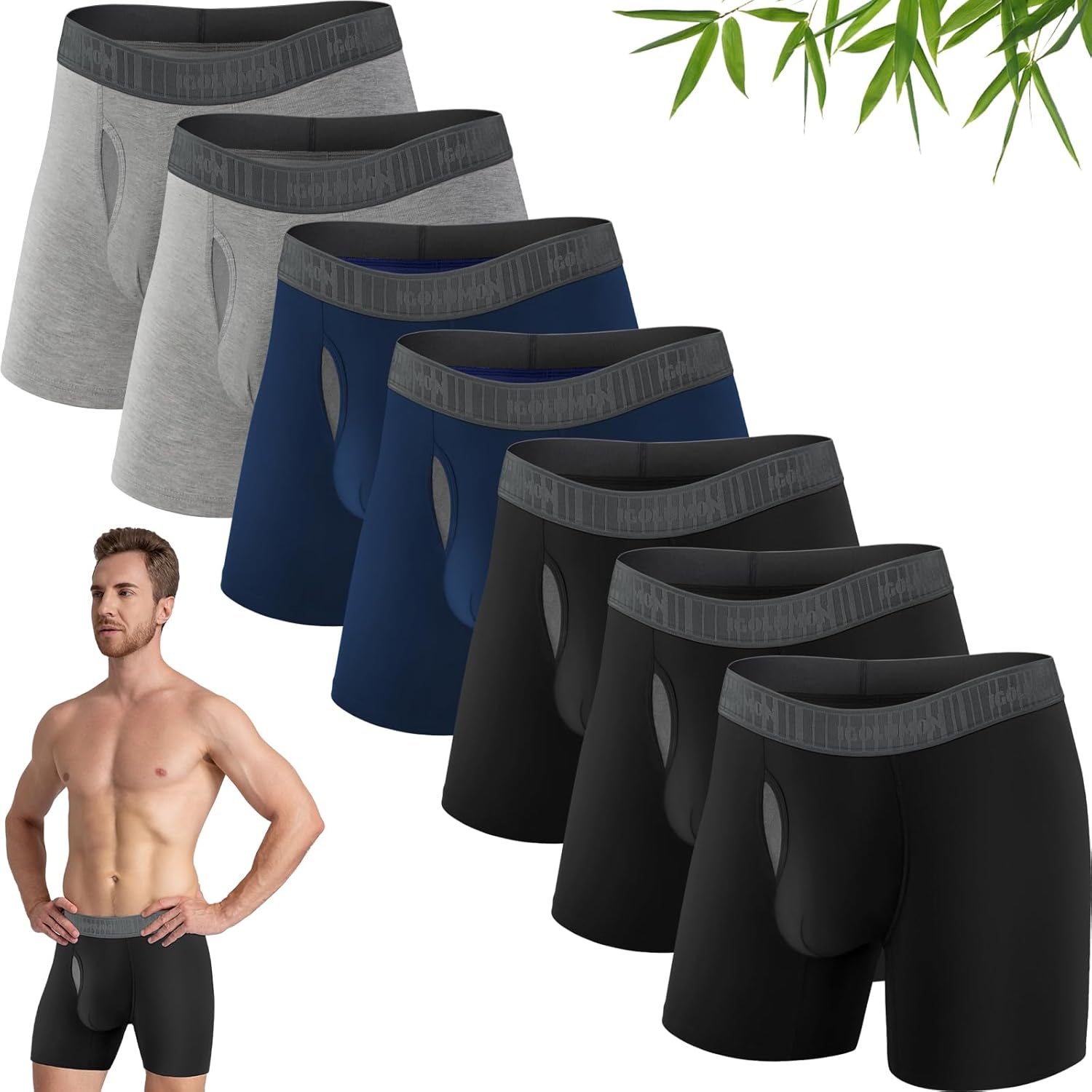 IGOLUMON Mens Underwear Boxer Briefs 7 Pack Breathable Bamboo Rayon Underwear Boxers for Men Soft Boxer Briefs with Pouch
