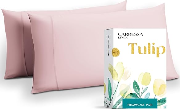Carressa Linen Egyptian Cotton Pillow Cases Queen Size Set of 2 - Luxury 800 Series High Thread Count Standard Cotton Pillow Cases Crisp Blush, Soft, Cooling, Sateen Weave Hotel Pillowcover