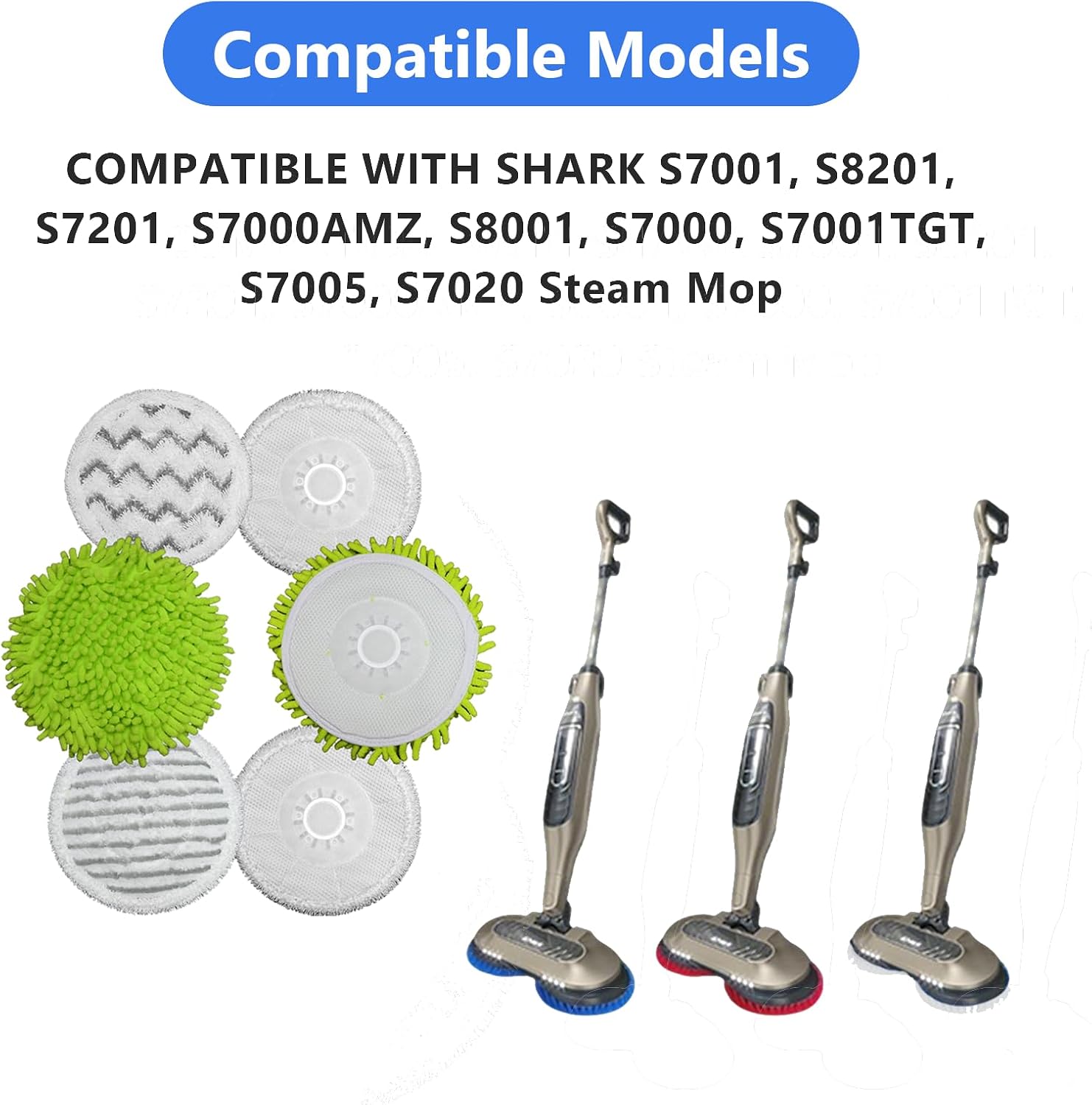 S7001 Mop Pads Compatible with Shark S8201 S8001 S7001 S7201 S7000AMZ S7000 S7005 S7020 S7001TGT, Steam & Scrub All-in-One Scrub Pads, Dirt Grip Washable Pad (Green)