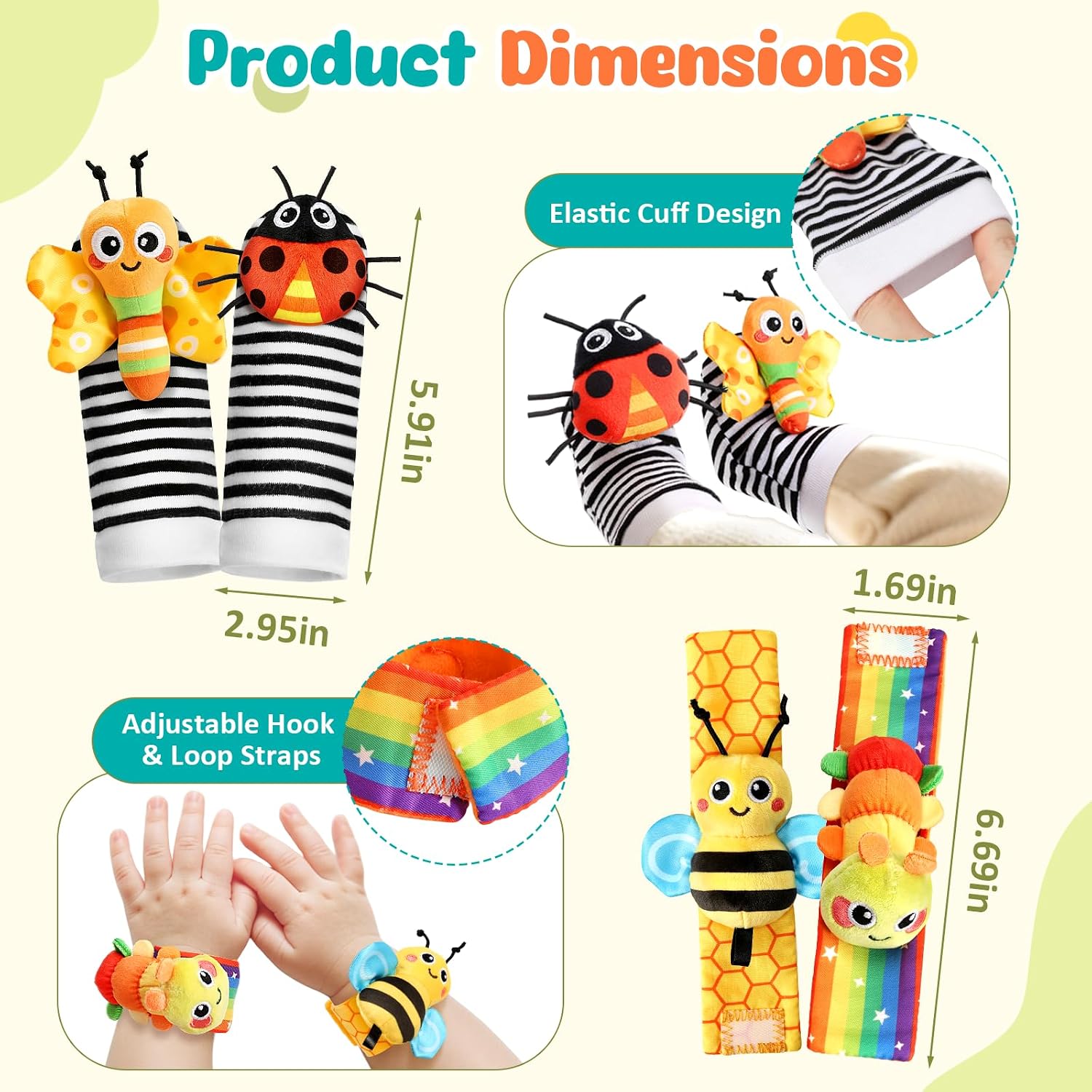 Baby Toys 0-6 6-12 Months, Baby Wrist Rattle Socks and Foot Finder Set image 2