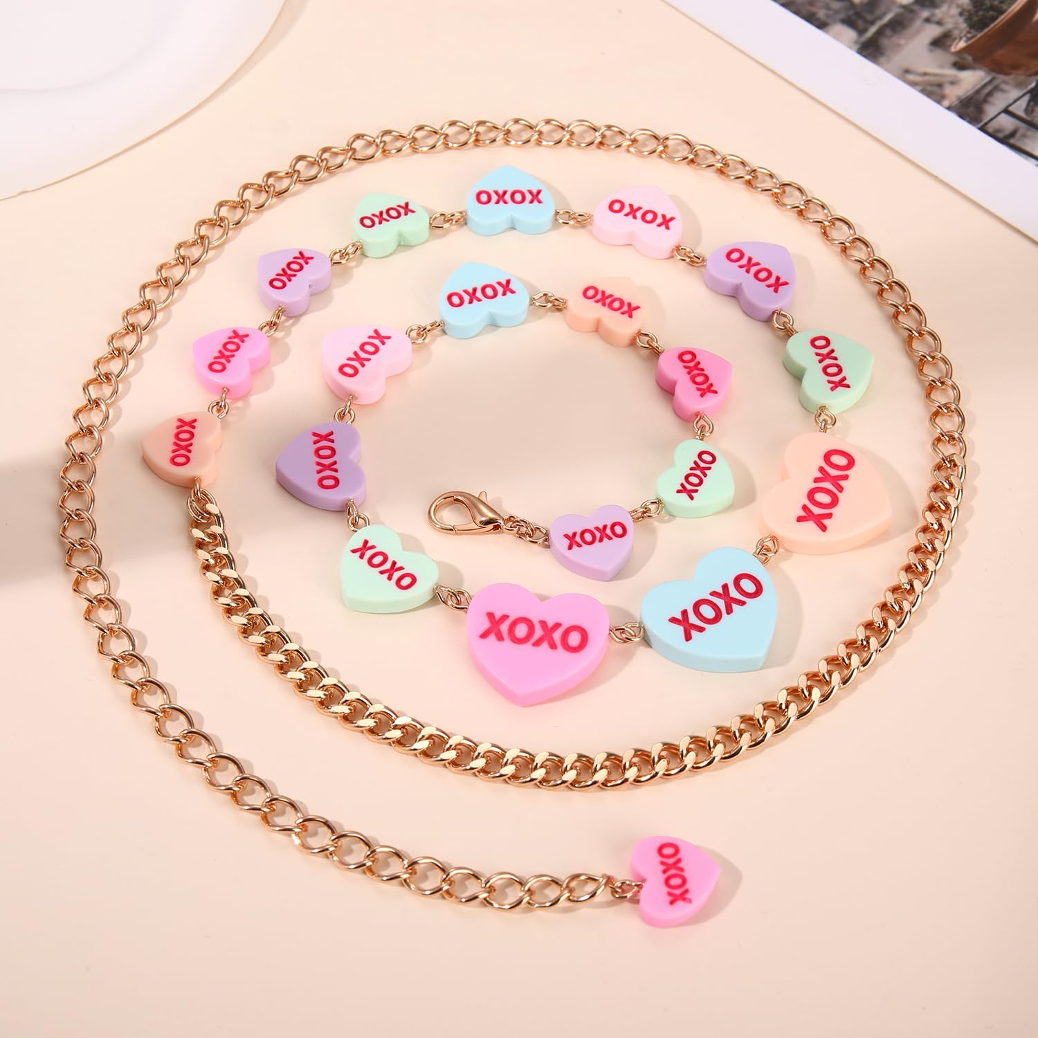 BVGA Valentines Waist Chain for Women Girls Pink Conversation Candy Heart Waist Chain Belt Adjustable Valentine’s Day Belly Chains Body Jewelry Accessories Valentines Gifts for Her - Image 2