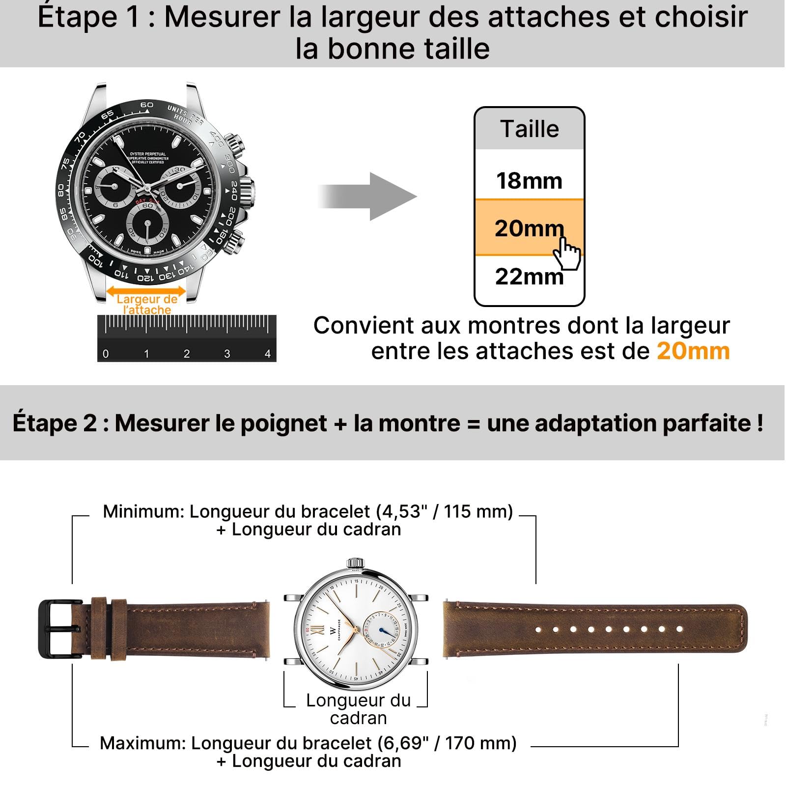 Lot De 2 Bracelets De Montre En Cuir Véritable Fleurus - Neufs Sans étiquettes