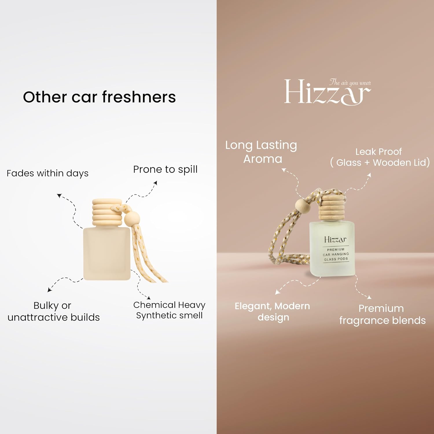 Mandarin Orchard Car Perfume Hanging Pod 10ml | Natural Essential Premium Fragrance Oils in Glass Bottle with Wooden Diffuser Lid | Long Lasting Car Air Freshener Scent