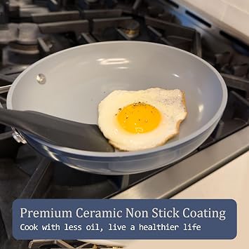 CookinCraze Premium Ceramic Frying Pan, 8 Inch Nonstick Egg Skillet | for Healthy Cooking PFAS & PTFE Free, Induction Compatible, Oven Safe up to 500F, Stay-Cool Stainless Steel Handle, Cream