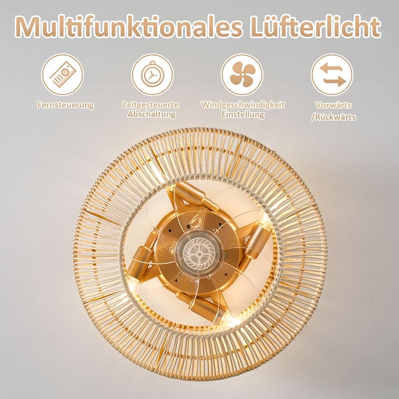 hummst Bambusz Mennyezeti Ventilátor Lámpával, Távirányítóval, 40 cm, 6 Fokozat