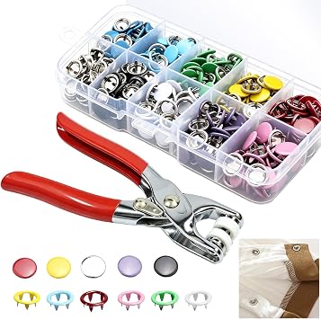 Mnuwoee 200 Sets Press Studs Snap Fasteners for Clothing 9.5mm Poppers