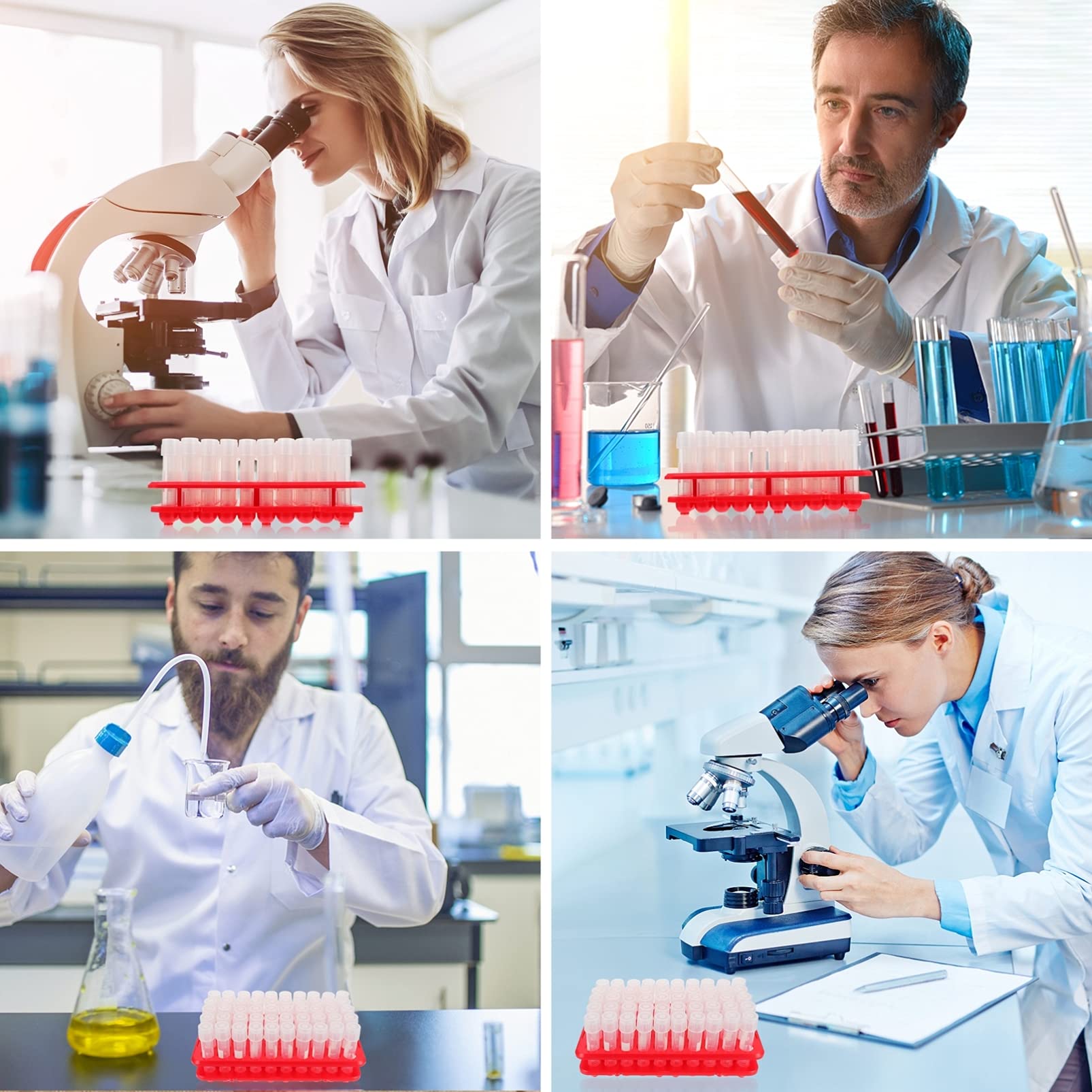 100 Tubos ensayo plástico, vial, Tubo Cultivo Laboratorio Transparente con Estante, Suministros para experimentos Laboratorio para experimentos científicos, Cuentas Caramelo, Almacenamiento líquido