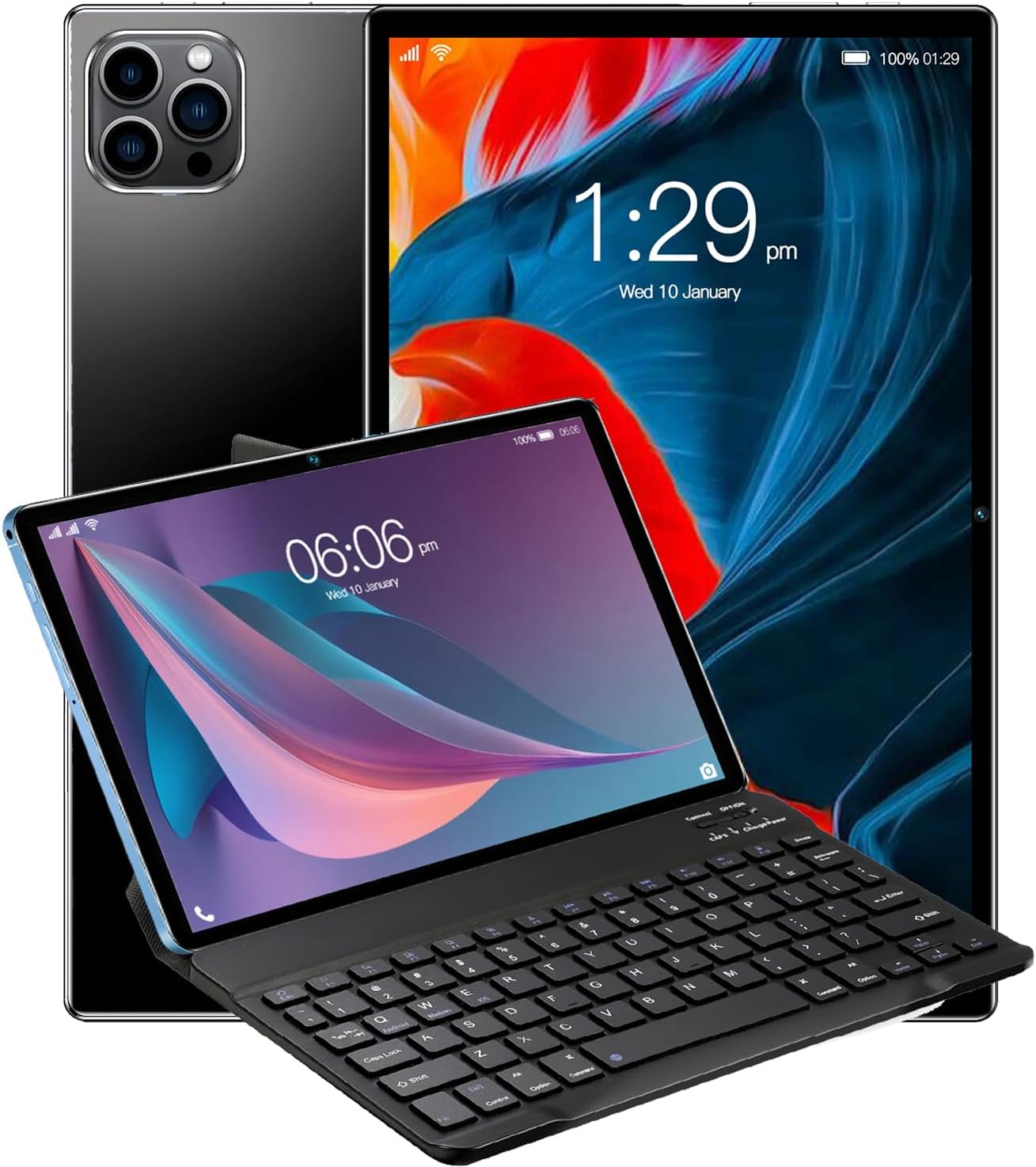 10.1 Inch Tablet, 6GB RAM 128GB Storage, Tablet with sim card version,1280×800 IPS HD Screen, Dual-band Wi-Fi, Bluetooth,GPS, 4000mAh Battery,Keyboard/tablet cover combo set (Black)