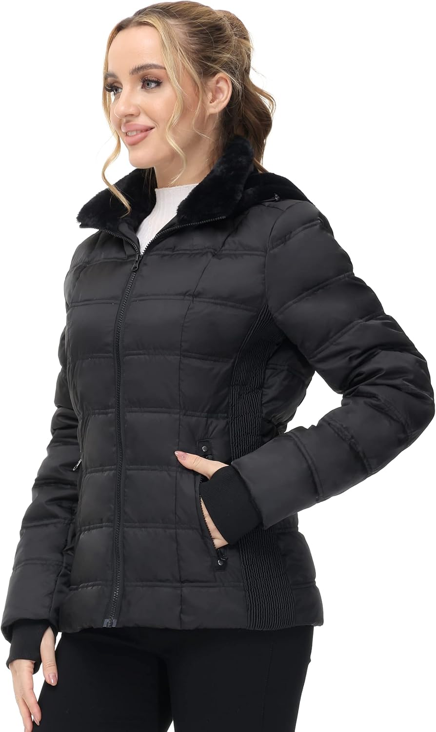 Women Warm Winter Down Puffer Jacket-Hooded Winter Puffer Coat for Women with Faux Fur Lined Hood and Collar - Image 2