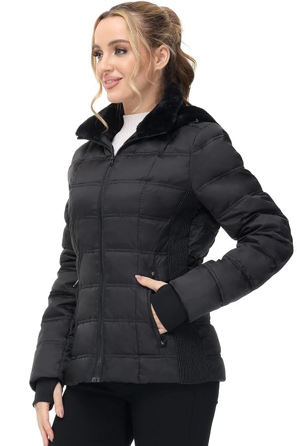 ANOTHER CHOICE Women Winter Down Puffer Jacket, Hooded Coat with Faux-Fur Hood (Black,X-Large) by ANOTHER CHOICE - Image 2