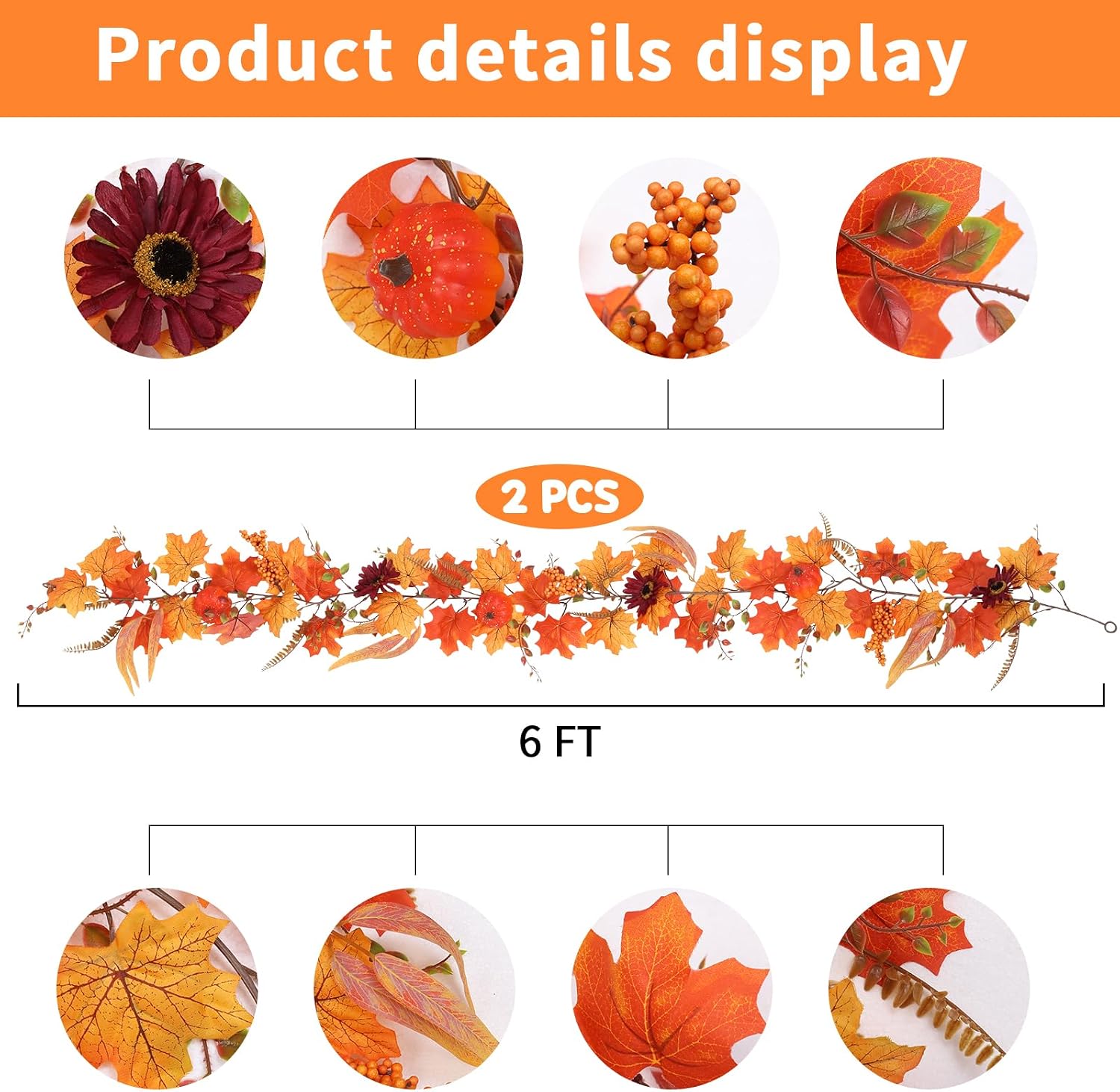 2PCS Fall Garland for Autume Thanksgiving Home Indoor Outdoor Decor