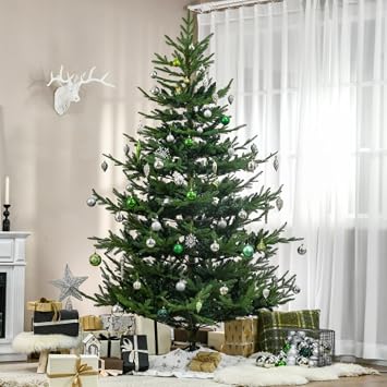 7.5ft Artificial Christmas Tree, Pine Hinged Christmas Tree, No Lights Christmas Tree, 1218 Lifelike Branches, Steel Base, Automatic Opening, Green