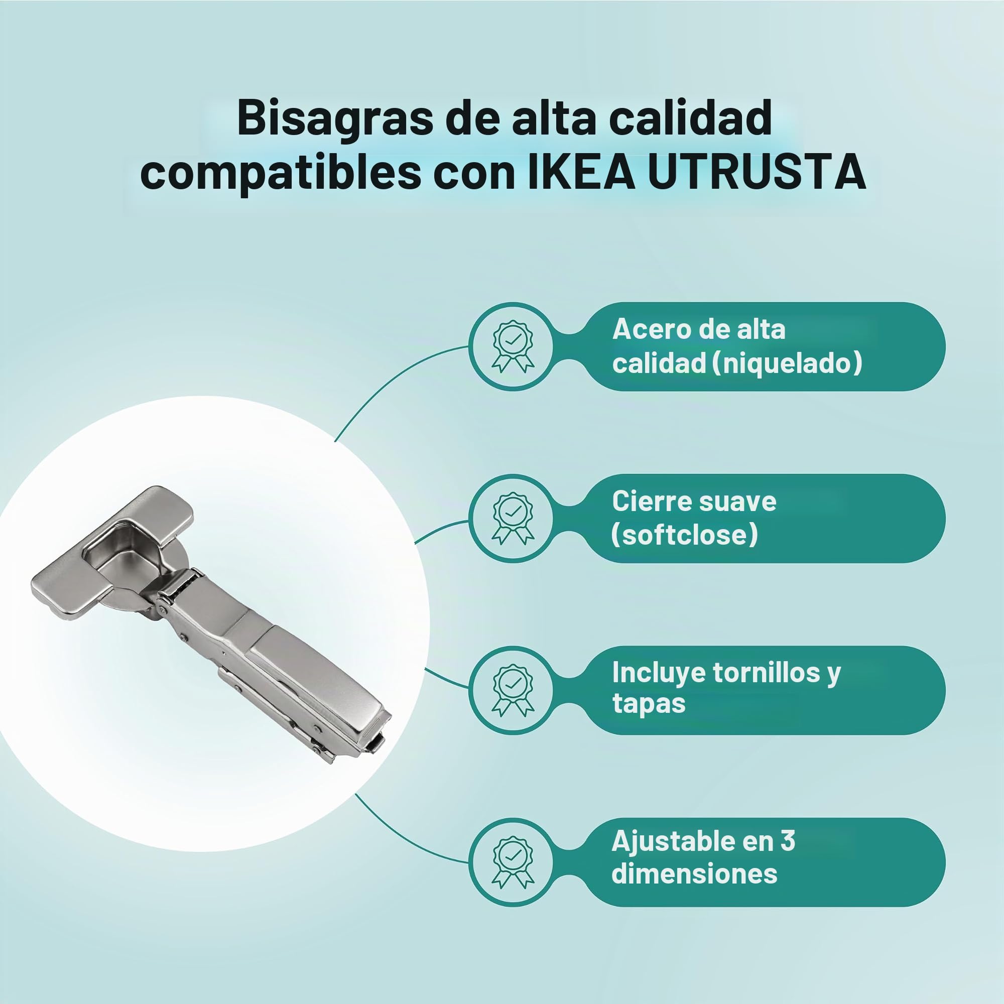 Bisagra de cierre suave para IKEA UTRUSTA 110 y cocina Metod, con amortiguador integrado, incluye instrucciones para el montaje (4 unidades)