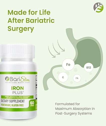 Miniatura 3 de BariSlim Cápsulas Iron Plus, formuladas para pacientes después de una cirugía de pérdida de peso, incluyendo bypass gástrico y manga gástrica, fácil