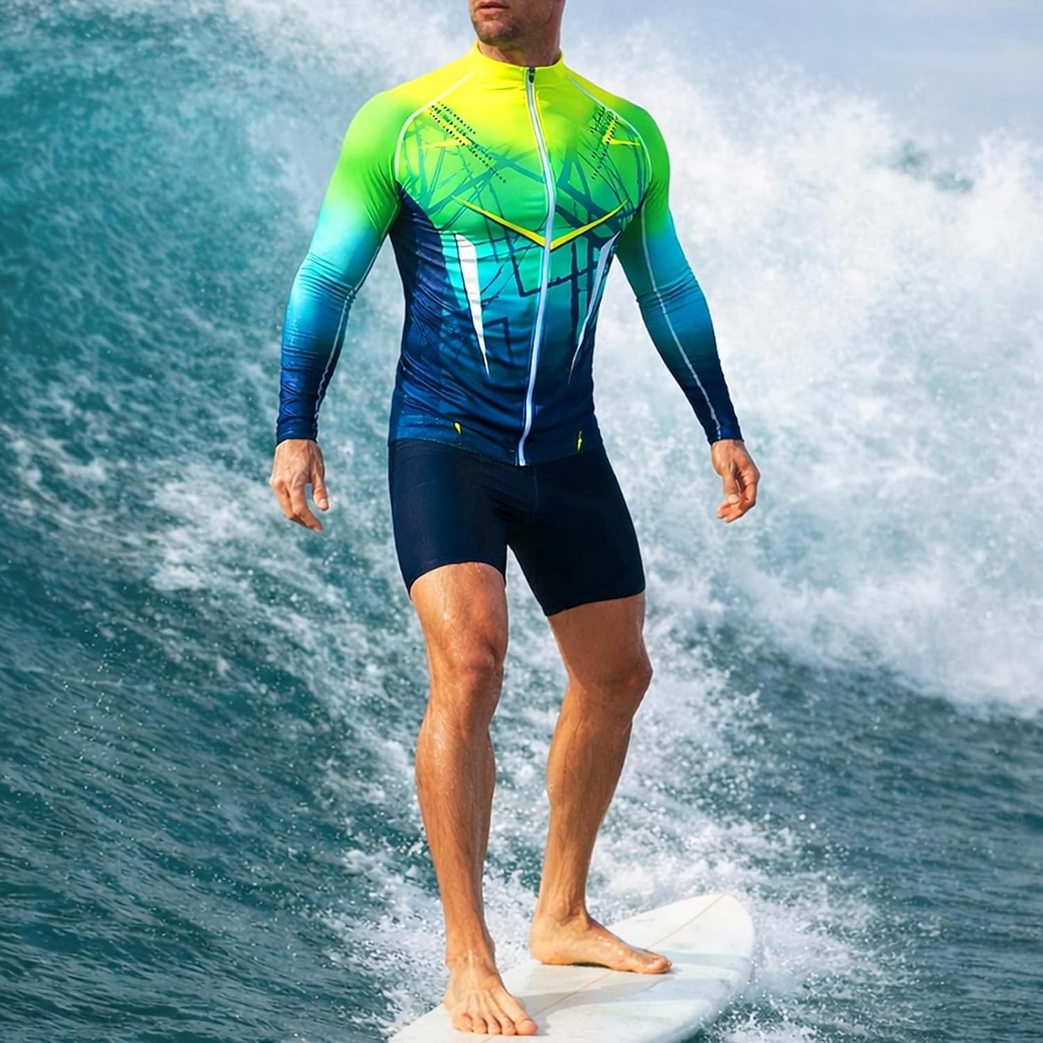 Cambkatl Men's Surfing Swimsuit, Zip Up Long Sleeve Rash Guard Swim Shirt and Shorts 2 Piece Bathing Suit Swimwear Sets