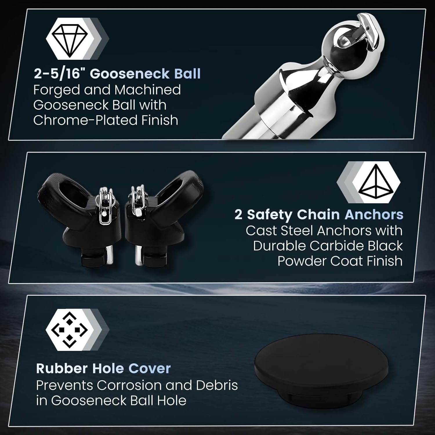 60618 Gooseneck Hitch Ball Kit - Compatible with 2013-2023 RAM 2500/3500 5.7L - 2-5/16 Inch 30000 lbs Capacity with Safety Chain Anchors