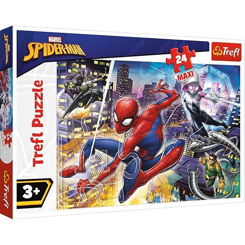 Trefl - Puzzle - Ragno Impavido, Marvel Spiderman 24 Maxi Elementi, per Bambini Dai 3 Anni