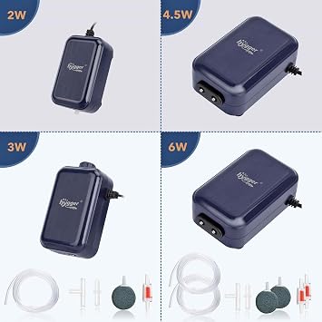 hygger Aquarium Air Pump,Adjustable Oxygen Pump,Silent Powerful Aerator Pump 2W/3W/4.5W/6W/ 1/2 Air Outlets Ultra for Up to 100 Gallon Tank