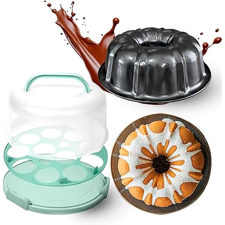 10 Inch Non Stick Bundt Cake Pan with Cake Carrier - The...