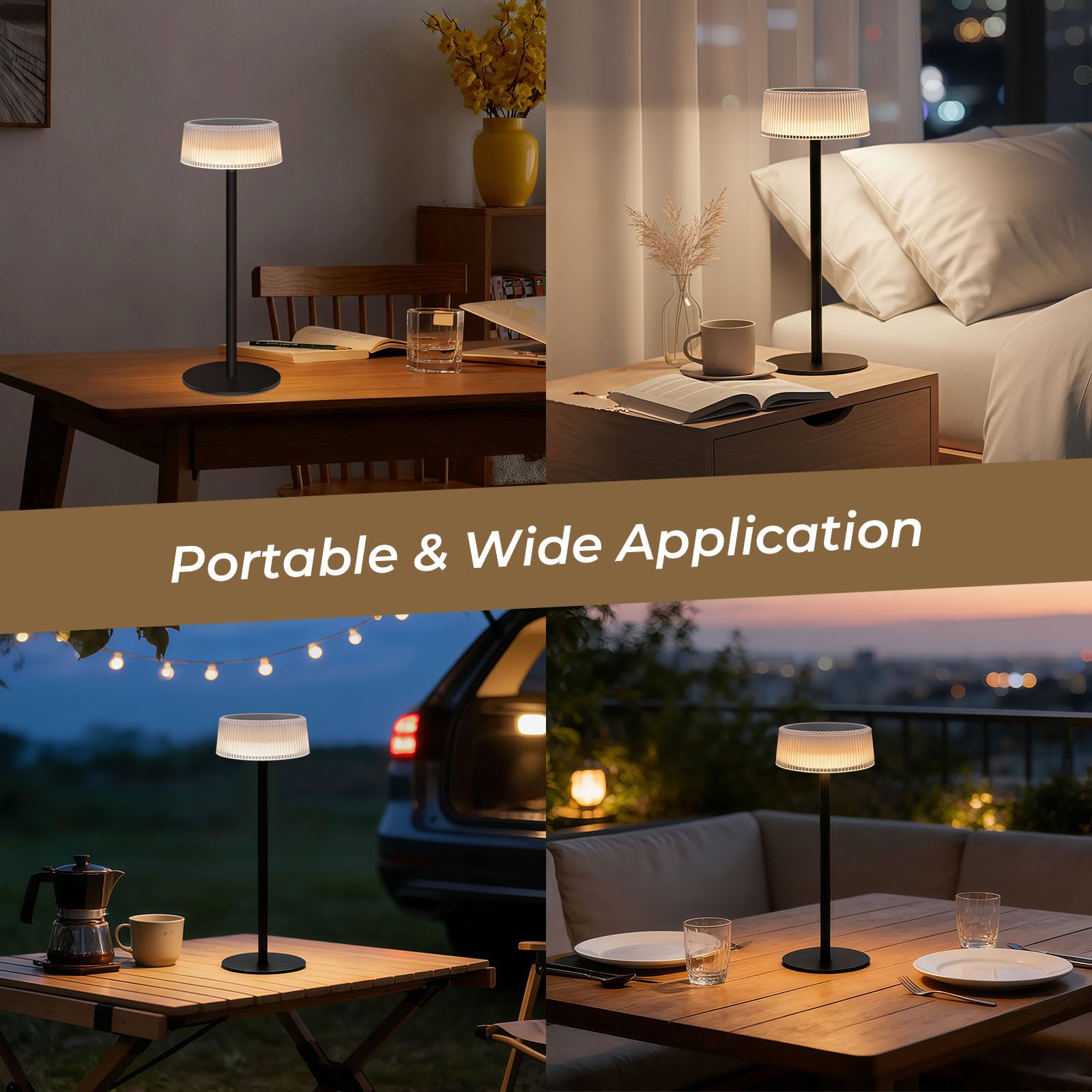 Lacasa Lamparas de Mesita de Noche sin Cable, 2 Pack Regulable Táctil Lampara de Mesa Solar, 3000-6000K IP67 Impermeable 4000mAh LED Lampara Mesa Salon Recargable Portatil para Interior y Exterior