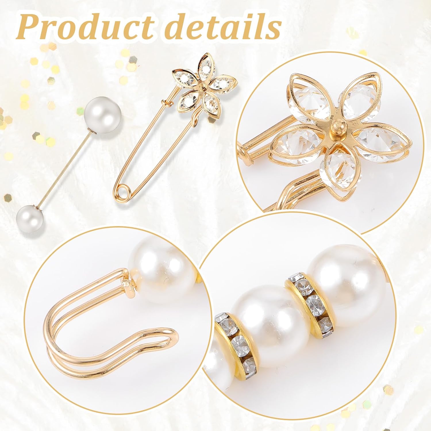 5 Pcs Safety Pins for Clothes, Brooch Pins Faux Pearl Brooches Decorative Dress Pin Hat Charms Pin Set for Women Clothing Dress Pants Skirt Waist Shawl Sweater Jewelry Decoration Accessories (Gold) image 5