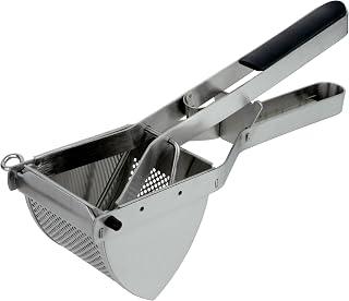 Grunwerg Kartoffelpresse, Stampfer, Obst- und Gemüsepresse mit ergonomischem Griff, Edelstahl, 28 x 8 x 10 cm, Silber