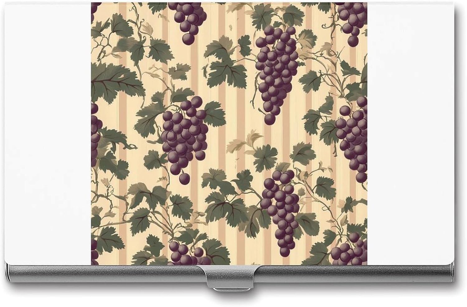 Vintage Red Grapes on Grapevine Slim Business Card Case for Men Women Pocket Metal Name Card Holder