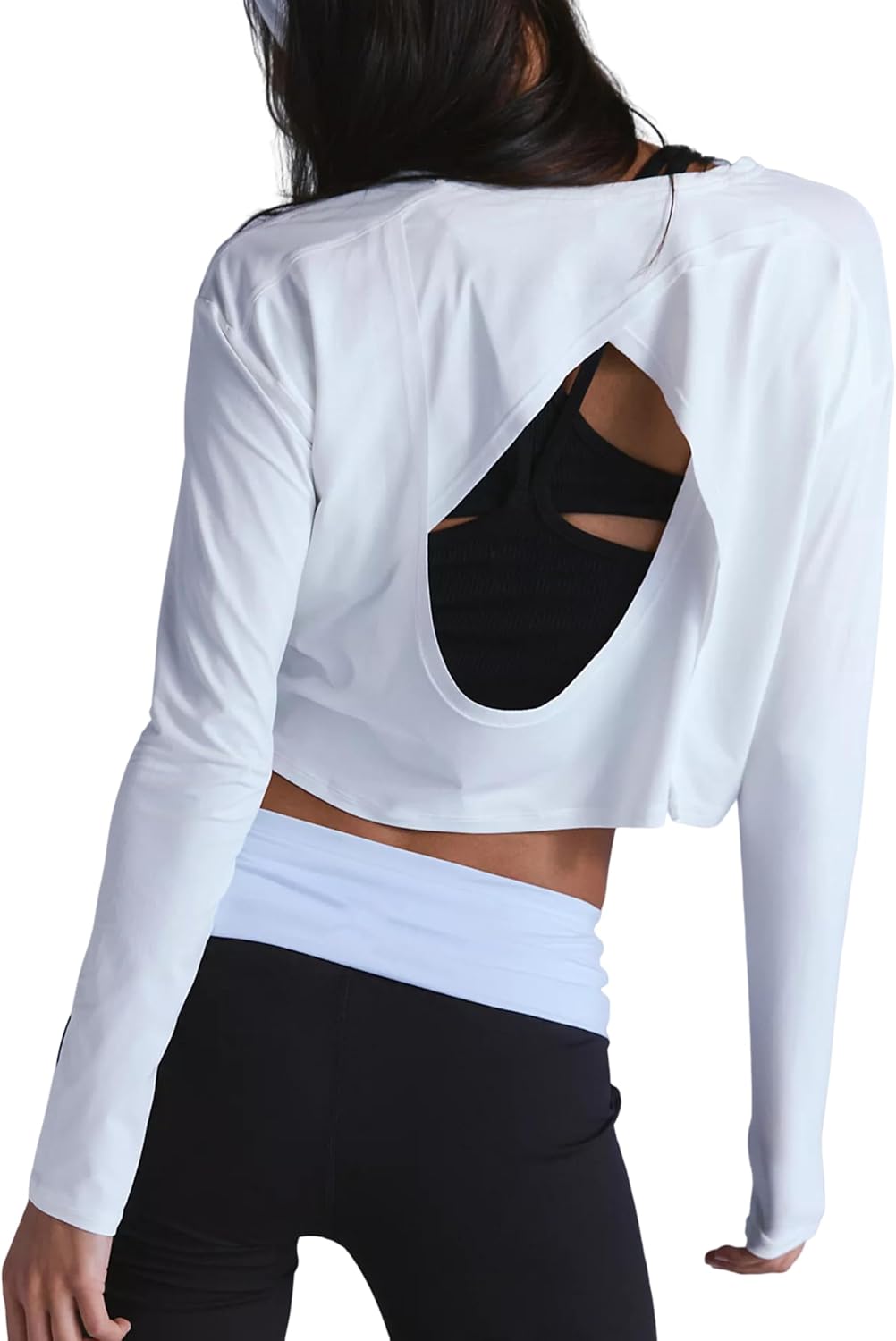 Women's Open Back Workout Tops Cropped Athletic Long Sleeve Yoga Shirts Layer Gym Sportswear